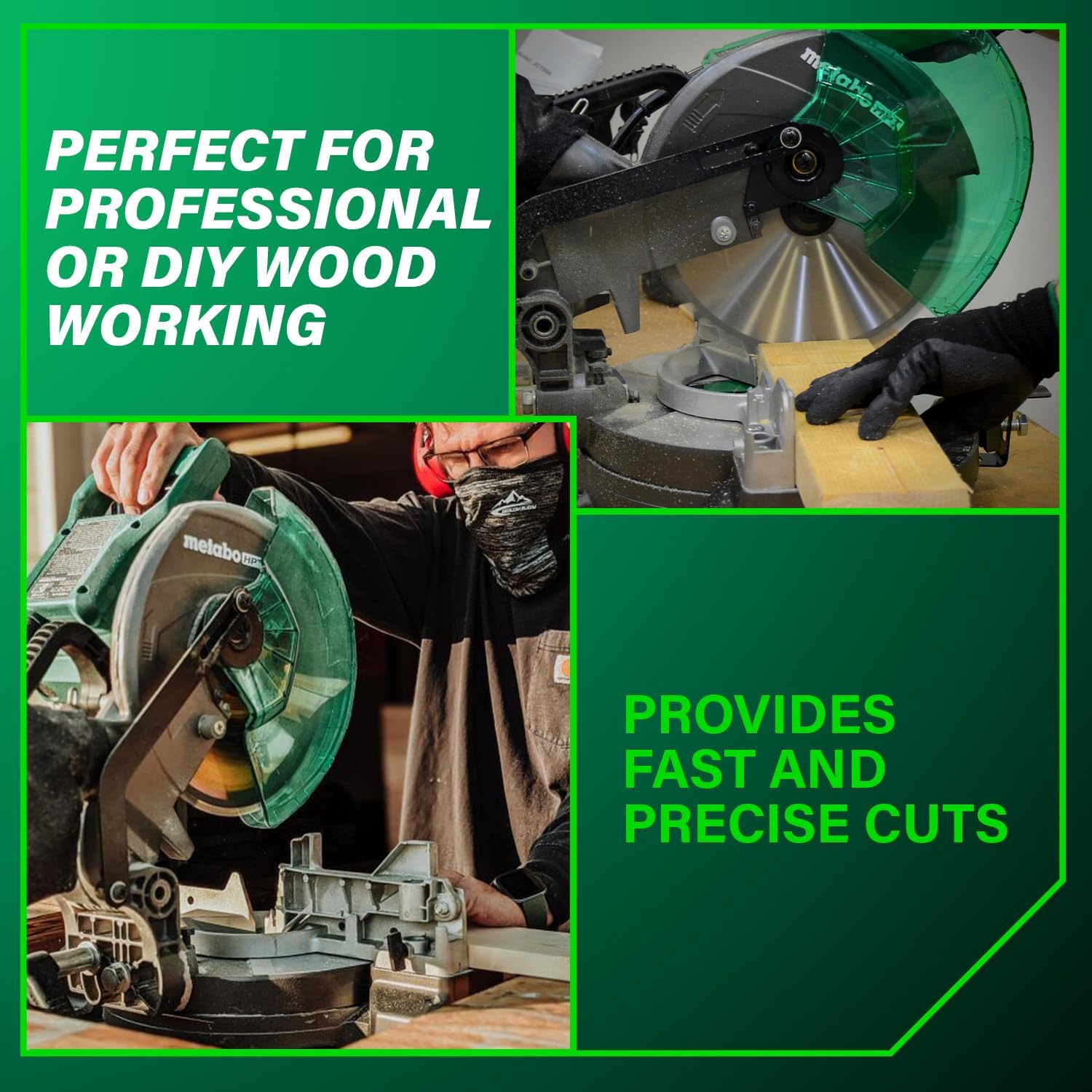 Bundle of Metabo HPT Compound Miter Saw, 10" Miter Saw with Large Table Saw for woodworking, C10FCGS + Metabo HPT 25 Ft Tape Measure, 17-Ft Reach & 14-Ft Standout, 115925M