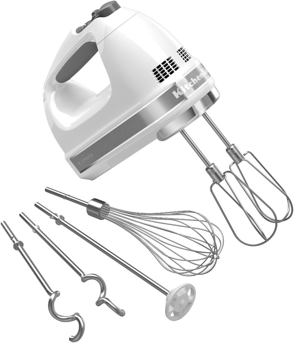 KitchenAid 9-Speed Hand Mixer with Turbo Beater II Accessories and 5 Cup Food Chopper - White