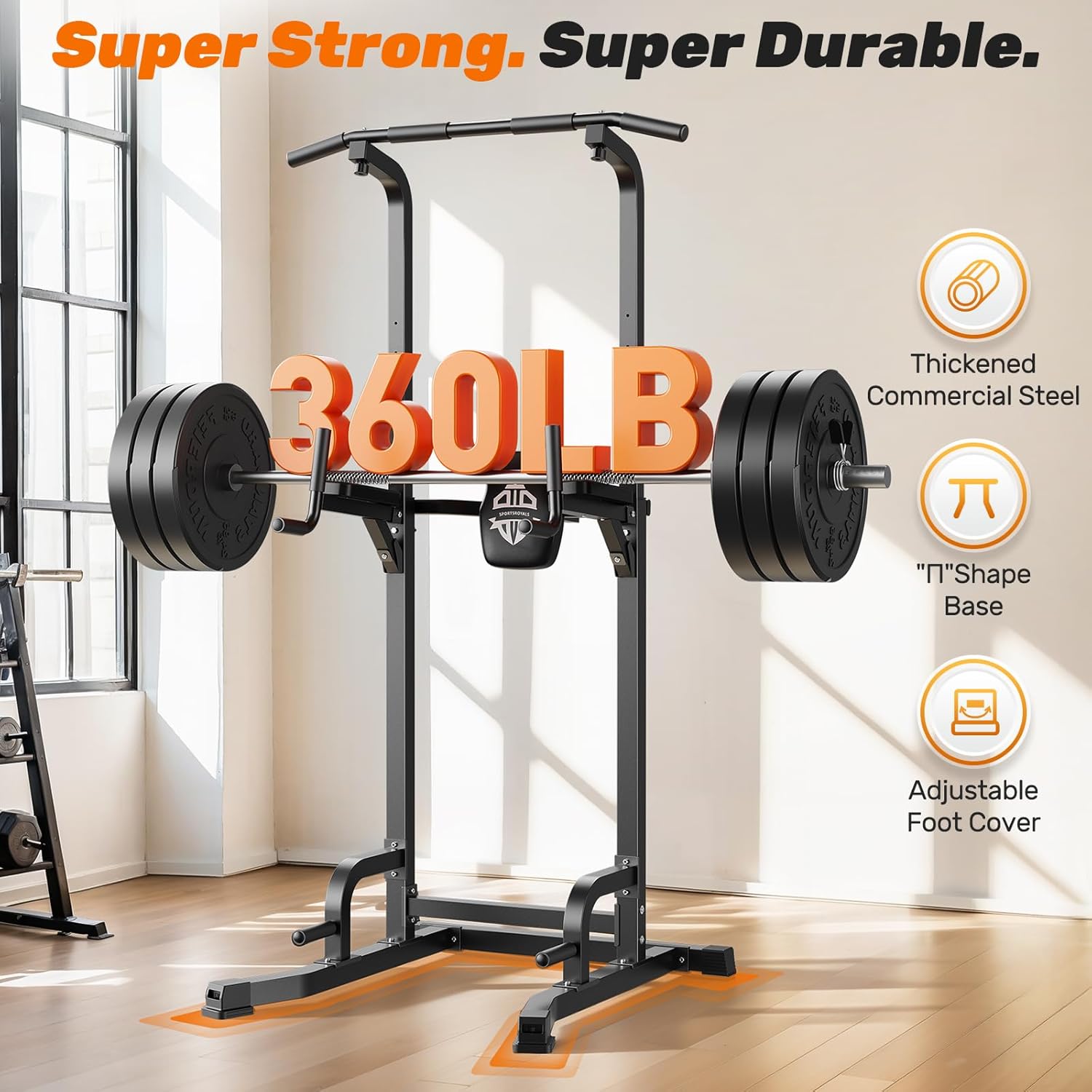Sportsroyals Pull Up Bar Dip Station Power Tower Assistive Trainer Multi-Function Home Gym Strength Training Fitness Equipment 450LBS