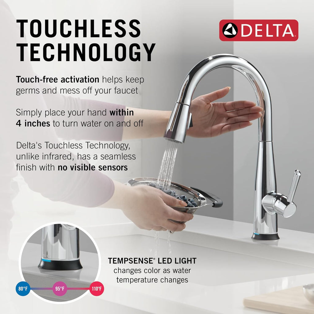 Delta Essa Touchless Kitchen Faucet with Touch Technology, Brushed Nickel Kitchen Sink Faucet with Pull Down Sprayer, Single Hole, Arctic Stainless 9113TL-AR-DST