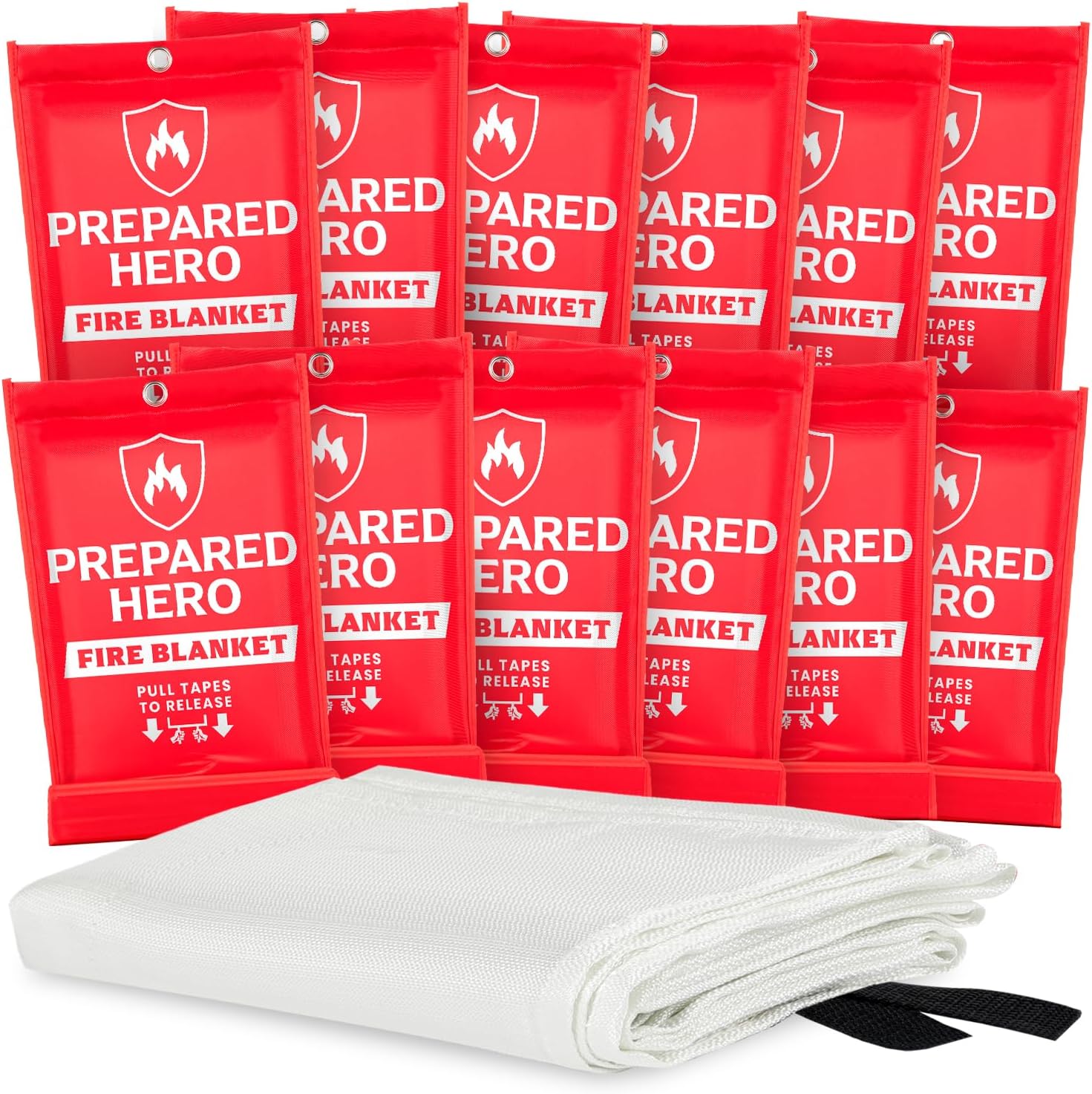 Prepared Hero Emergency Fire Blanket - 12 Pack - Fire Suppression Blanket for Kitchen, 40” x 40” Fire Blanket for Home, Fiberglass Fire Blanket
