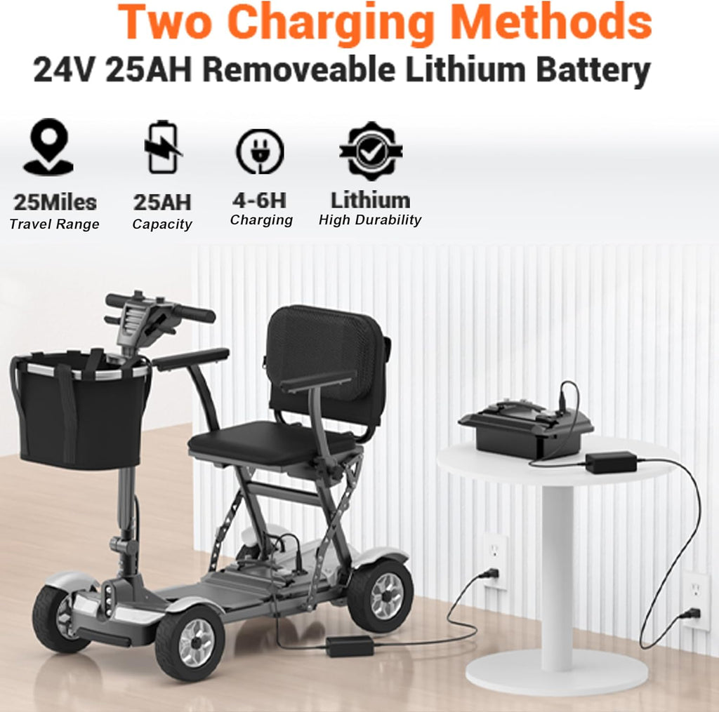 Mobility Scooter for Adults, Foldable 4 Wheel Motorized Mobility Scooter w/Dustproof Cover, 350LBS Capacity & Removable Lithium Battery, Seniors 25Miles Electric Powered Mobility for Outdoor
