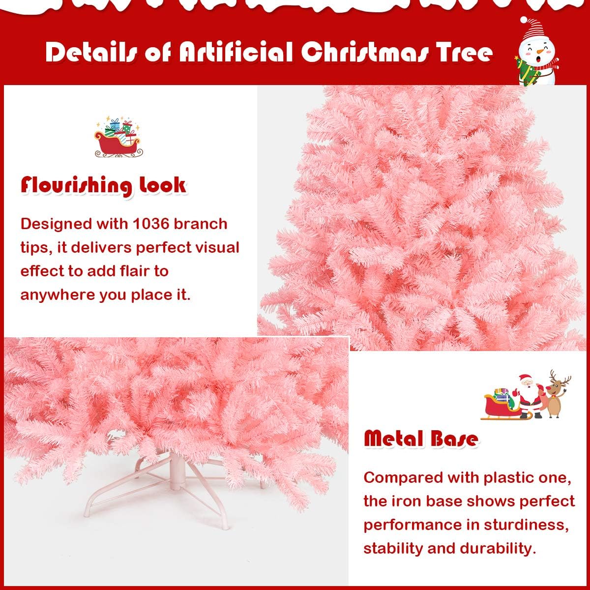 Goplus 7ft Artificial White Christmas Tree Xmas Pine Tree with Solid Metal Legs Perfect for Indoor and Outdoor Holiday Decoration