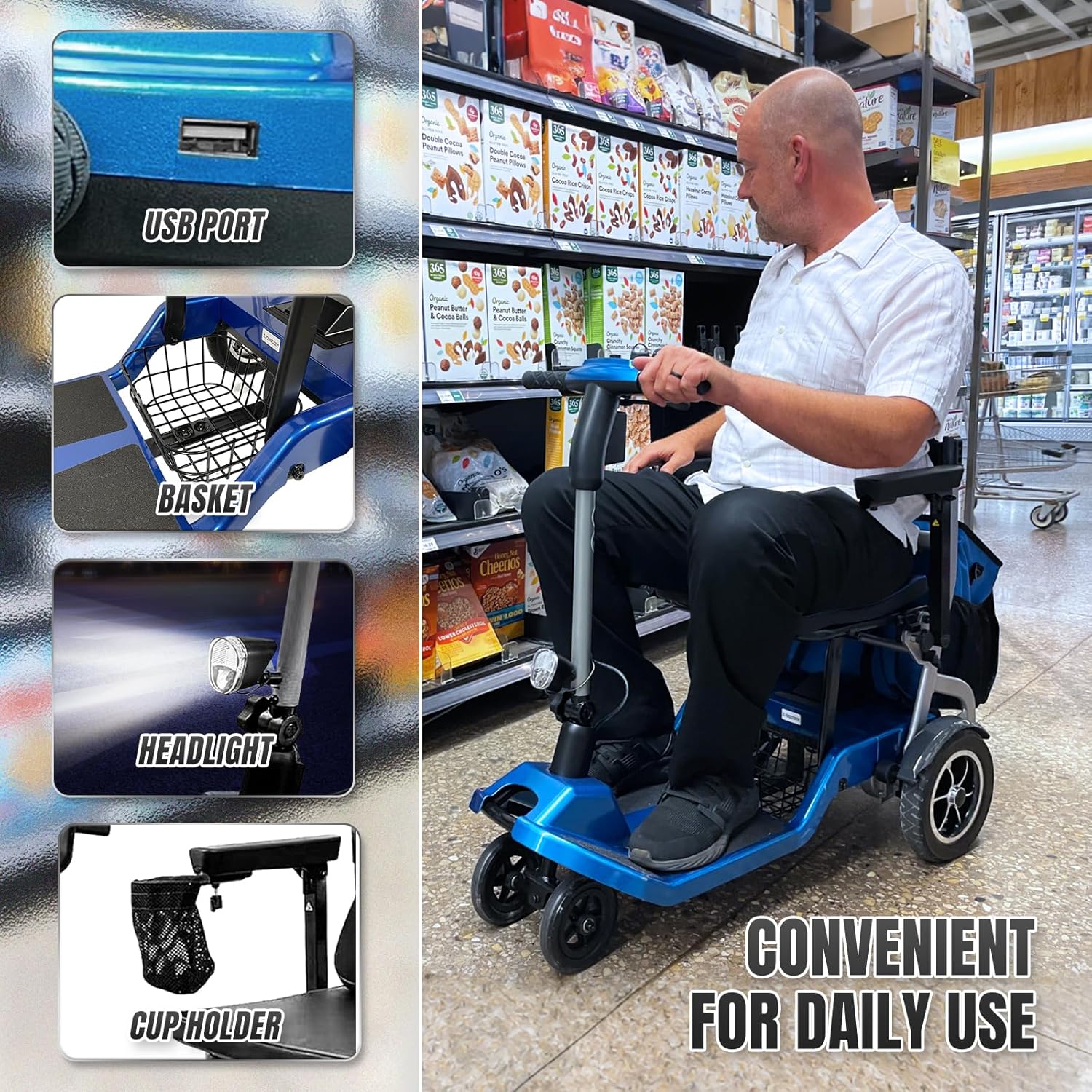 R3b-Mobility Scooters for Seniors Adults Ultra Lightweight Electric Powered Folding 4 Wheel Mobility Scooter with Headlight Cup Holder, Compact & Convenient for Travel Airline Approved, Blue