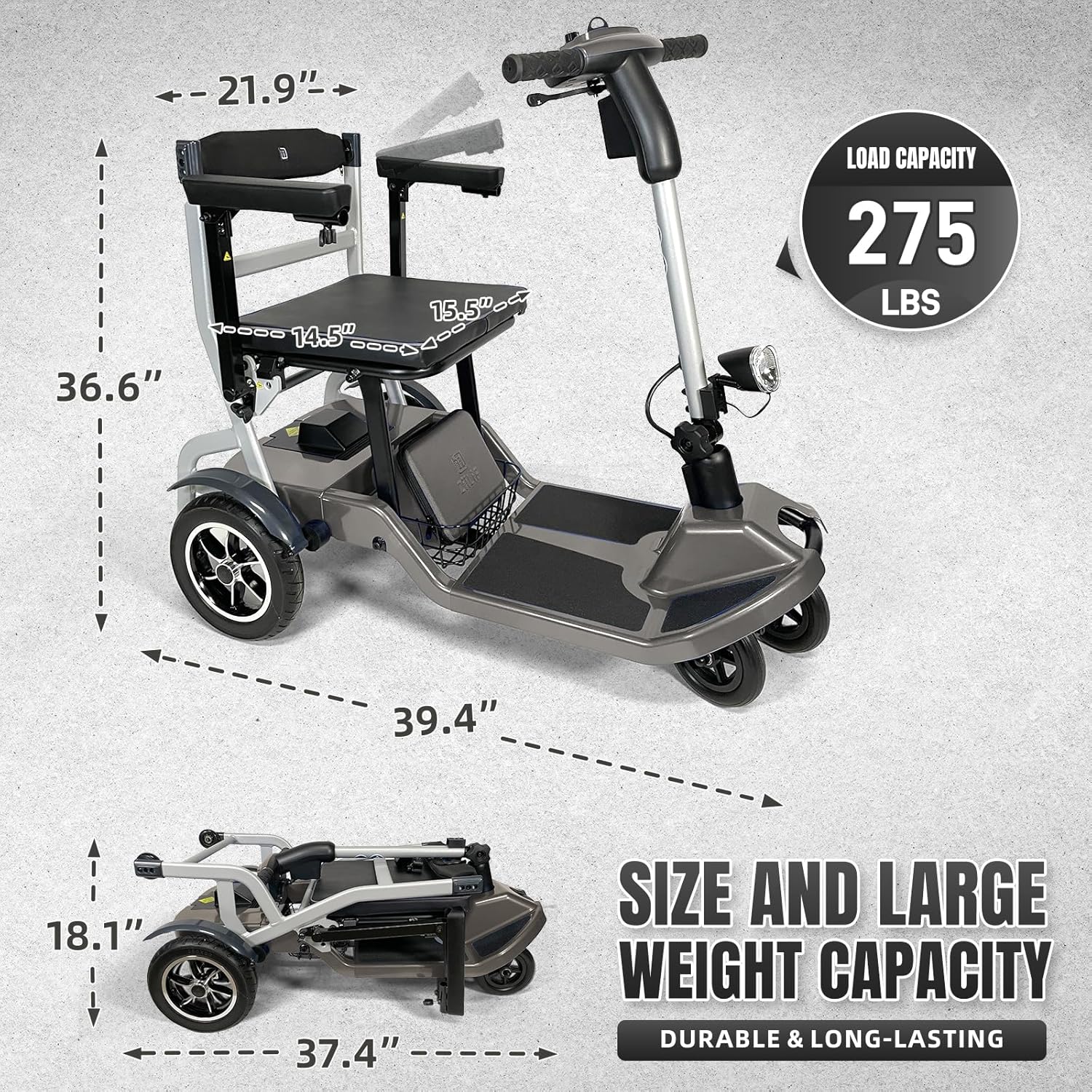 R3b-Mobility Scooters for Seniors Adults Ultra Lightweight Electric Powered Folding 4 Wheel Mobility Scooter with Headlight Cup Holder, Compact & Convenient for Travel Airline Approved, Blue