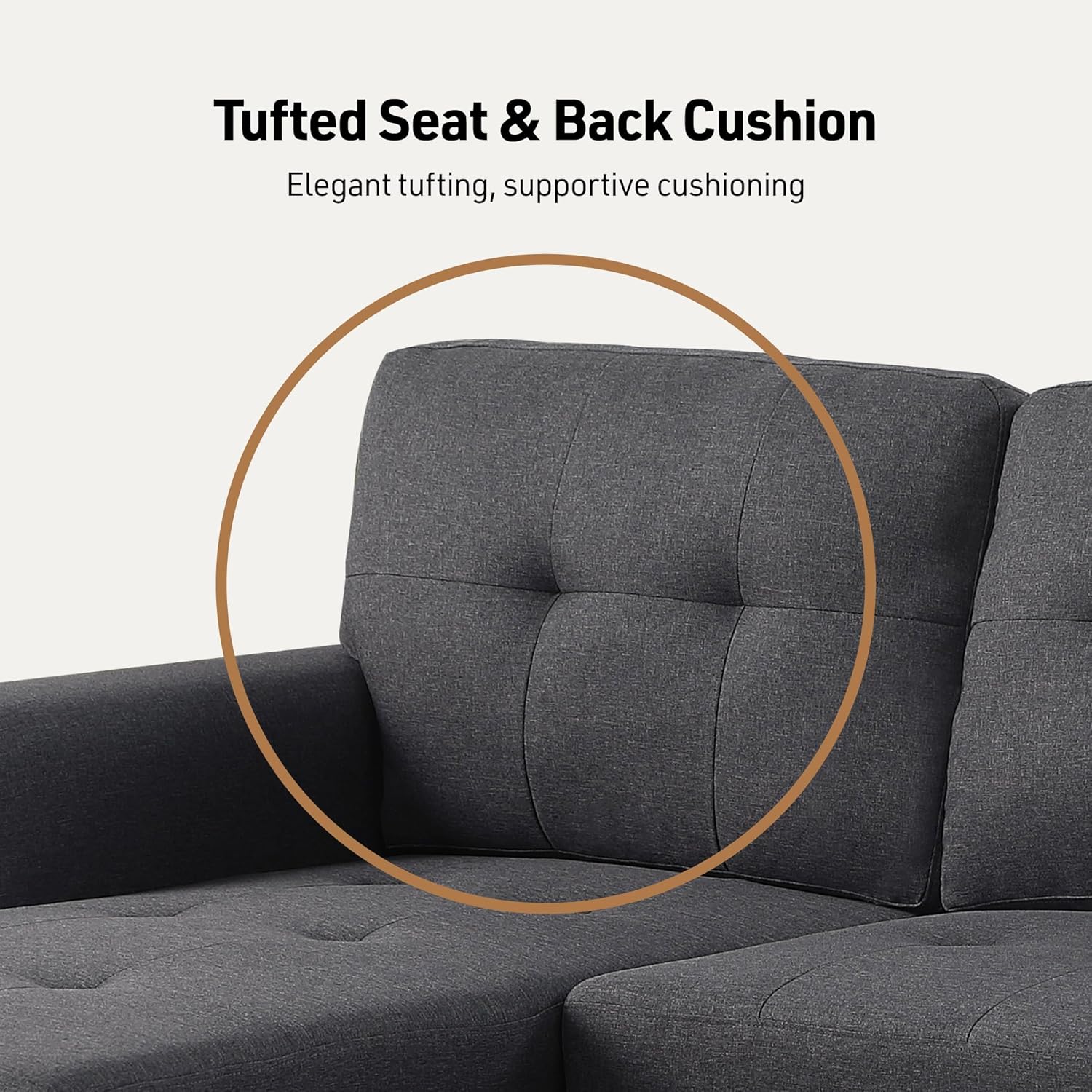 Lilola Home Lucca 84-inch Reversible Sleeper Sectional Sofa with Pull-Out Bed & Storage Chaise, Dark Gray Linen Fabric, Tufted Back, Modern Compact Couch for Living Room, Easy Assembly