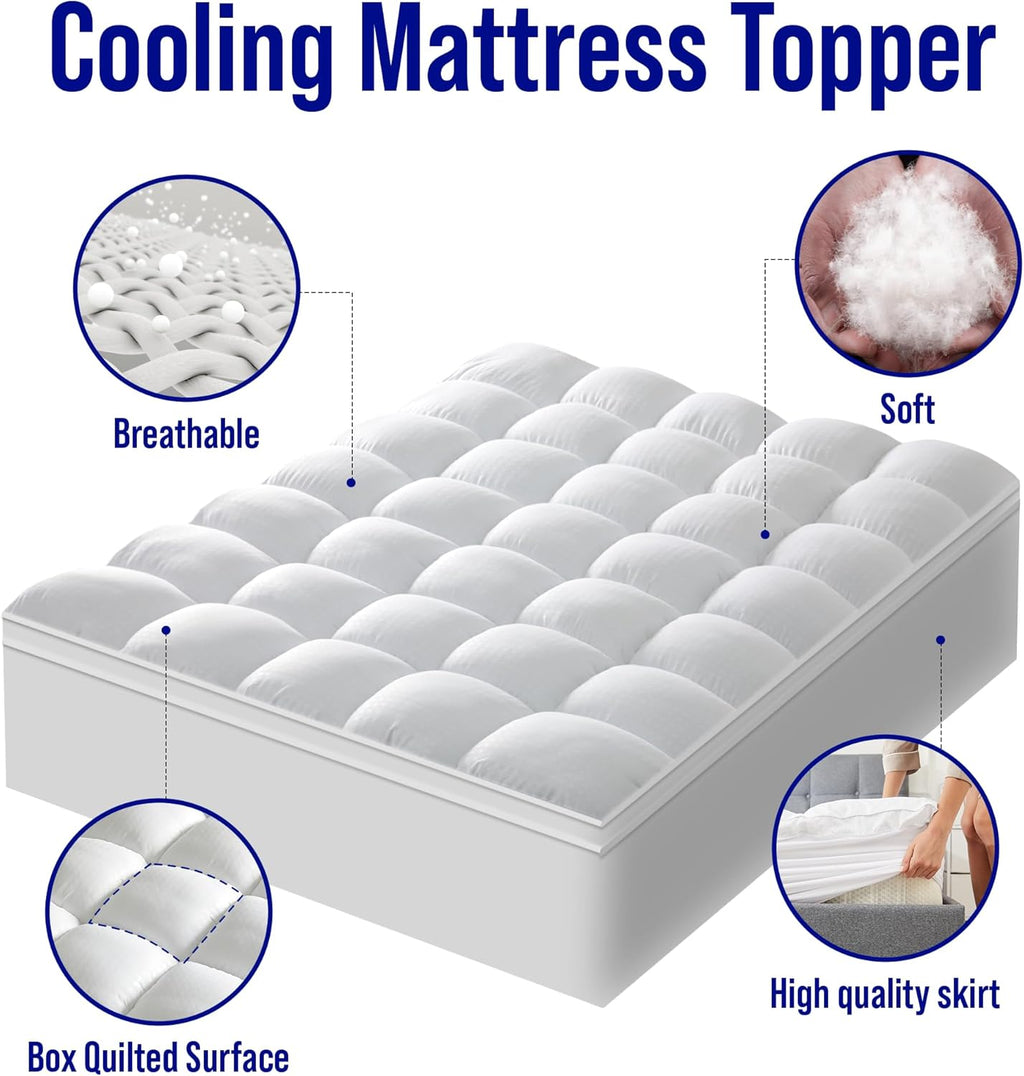 Extra Thick Mattress Topper, Down Alternative Overfill Plush Mattress Pad Cover Topper, Cooling Pillow Top with 8-21Inch Deep Pocket