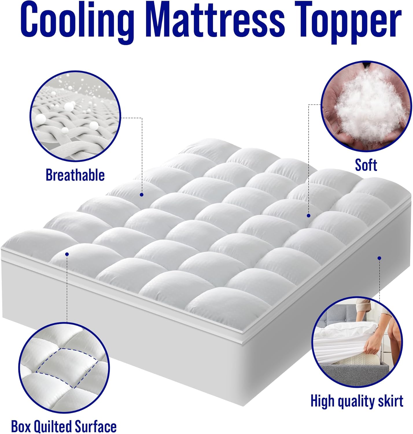 Extra Thick Mattress Topper, Down Alternative Overfill Plush Mattress Pad Cover Topper, Cooling Pillow Top with 8-21Inch Deep Pocket