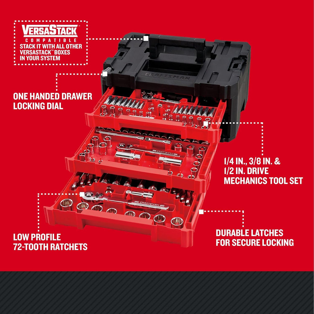 CRAFTSMAN Socket Set, 262-Piece Mechanic Tool Set, 1/4", 3/8", 1/2" Drive, SAE / Metric, (CMMT45307)