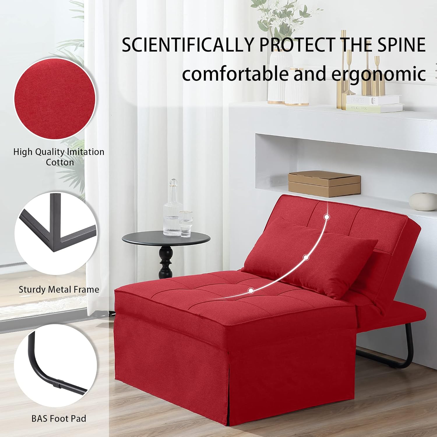Sofa Bed, 4 in 1 Multi-Function Folding Ottoman Breathable Linen Couch Bed with Adjustable Backrest Modern Convertible Chair for Living Room Apartment Office