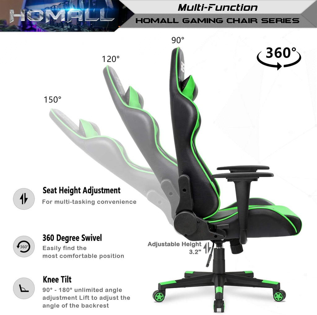 Homall Gaming Chair, Office Chair High Back Computer Chair Leather Desk Chair Racing Executive Ergonomic Adjustable Swivel Task Chair with Headrest and Lumbar Support (Dark Black)