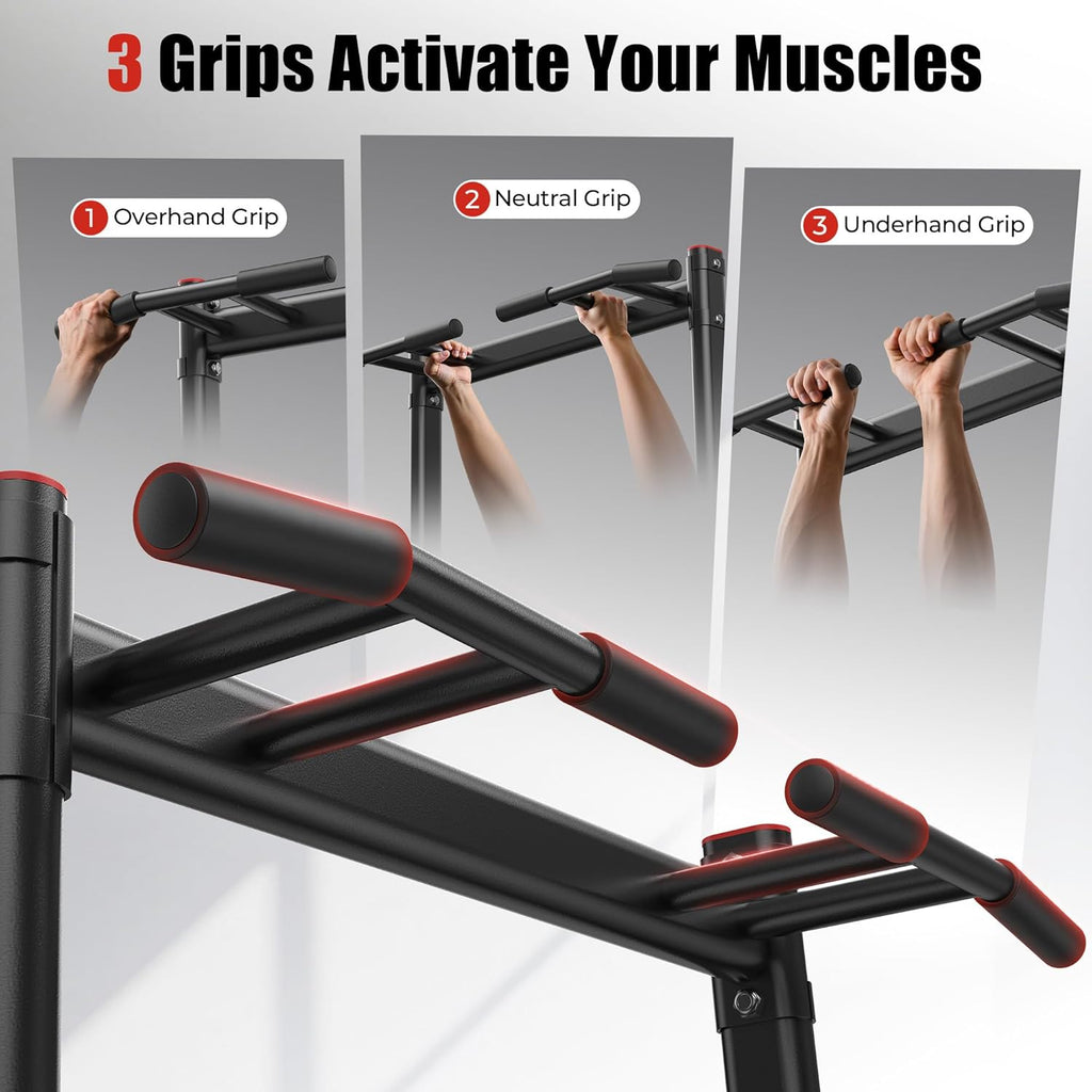 Sportsroyals Pull Up Bar Dip Station Power Tower Assistive Trainer Multi-Function Home Gym Strength Training Fitness Equipment 450LBS