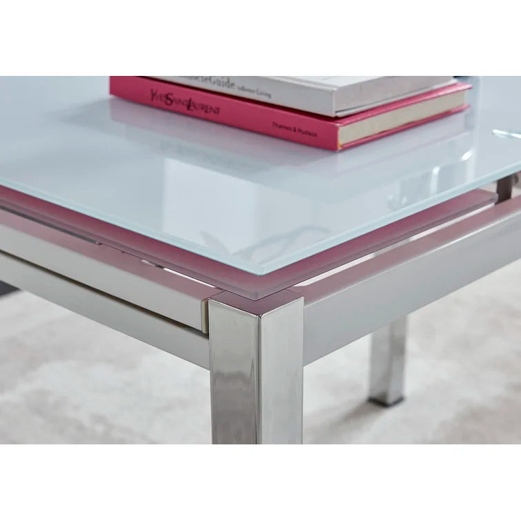 Wolcott Ana Luxury Glass and Chrome Extendable Dining Table - Modern Design Kitchen Table