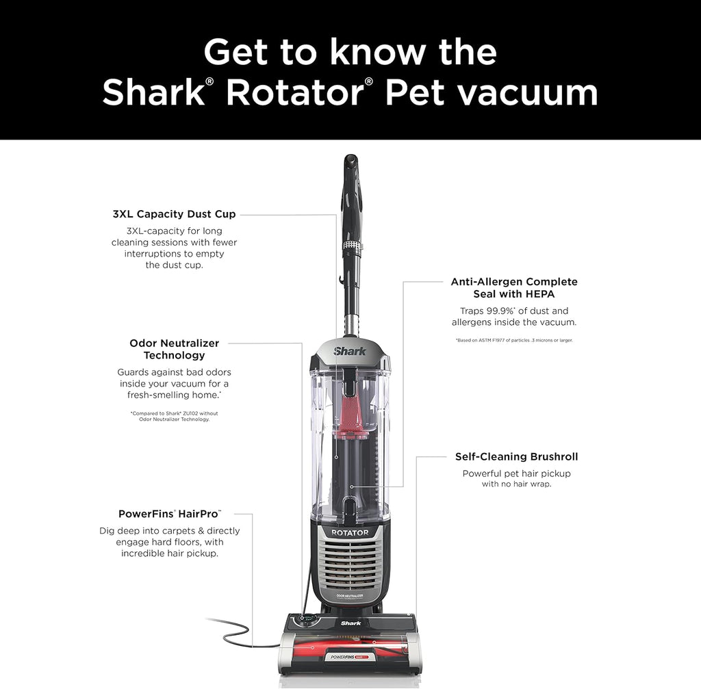 Shark NV752 Rotator Powered Lift-Away TruePet Upright Vacuum with HEPA Filter, Large Dust Cup Capacity, LED Headlights, Upholstery Tool, Perfect Pet Power Brush & Crevice Tool, Bordeaux