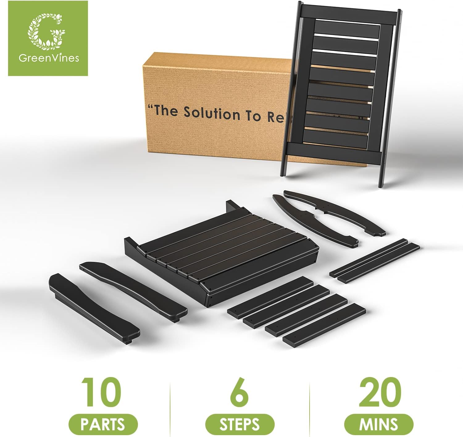 GREENVINES Outdoor Rocking Chairs | Set of 2 | Porch Rocker | HDPE Plastic | Black | Oversized Rockers | High Back | Big & Tall | Ladder Back | for Patio Outside Backyard Balcony Garden