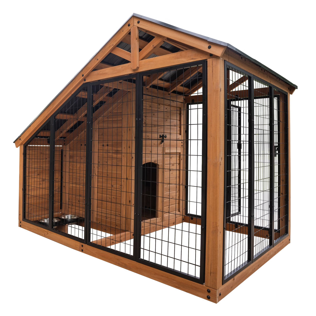 Backyard Discovery 7'x5' Waggin' Retreat Cedar Wood Dog Kennel, Galvanized Steel Roof