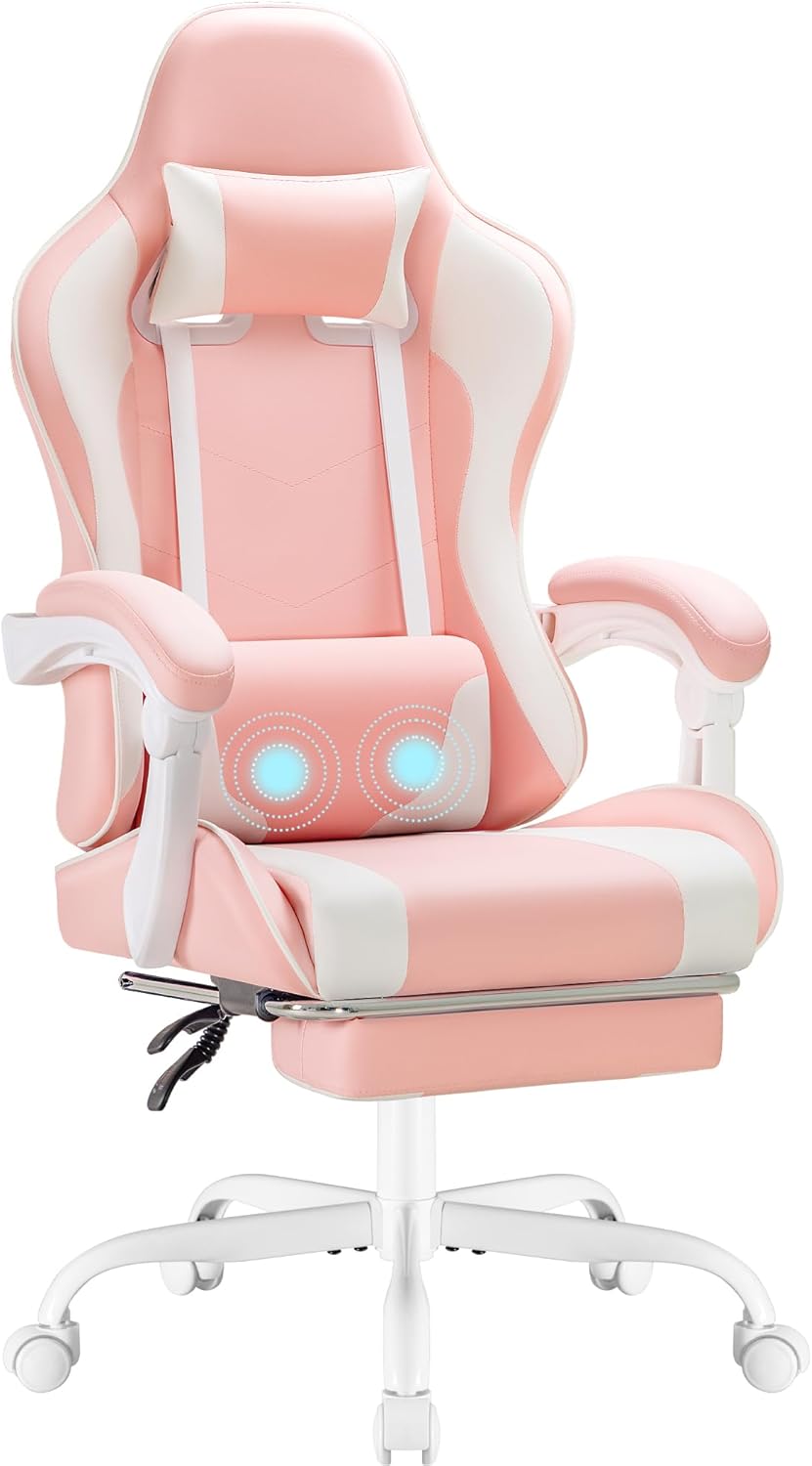 Homall Gaming Chair, Video Game Chair with Footrest and Massage Lumbar Support, Ergonomic Computer Chair Height Adjustable with Swivel Seat and Headrest (Grey)