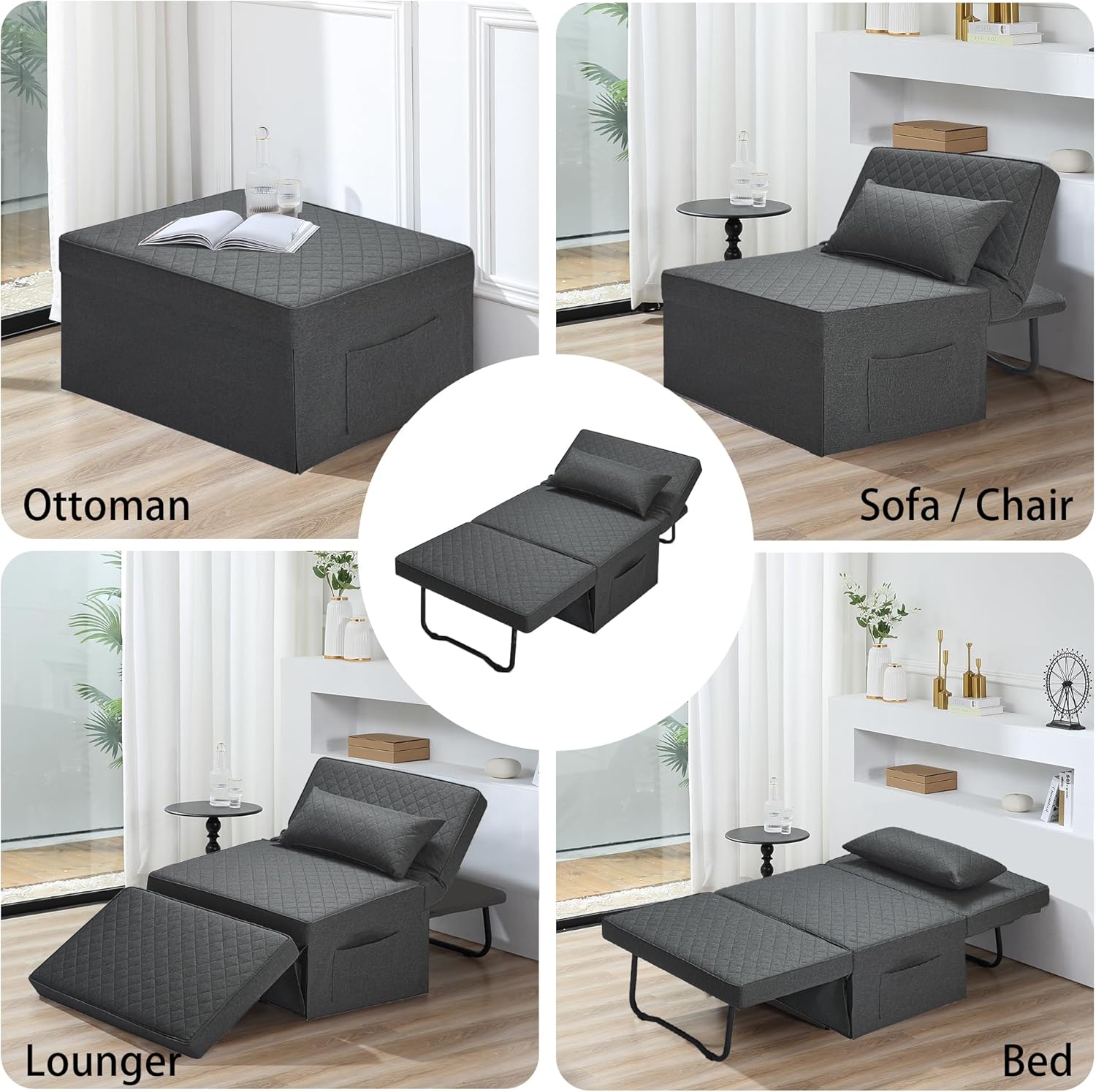 Sofa Bed, 4 in 1 Multi-Function Folding Ottoman Breathable Linen Couch Bed with Adjustable Backrest Modern Convertible Chair for Living Room Apartment Office