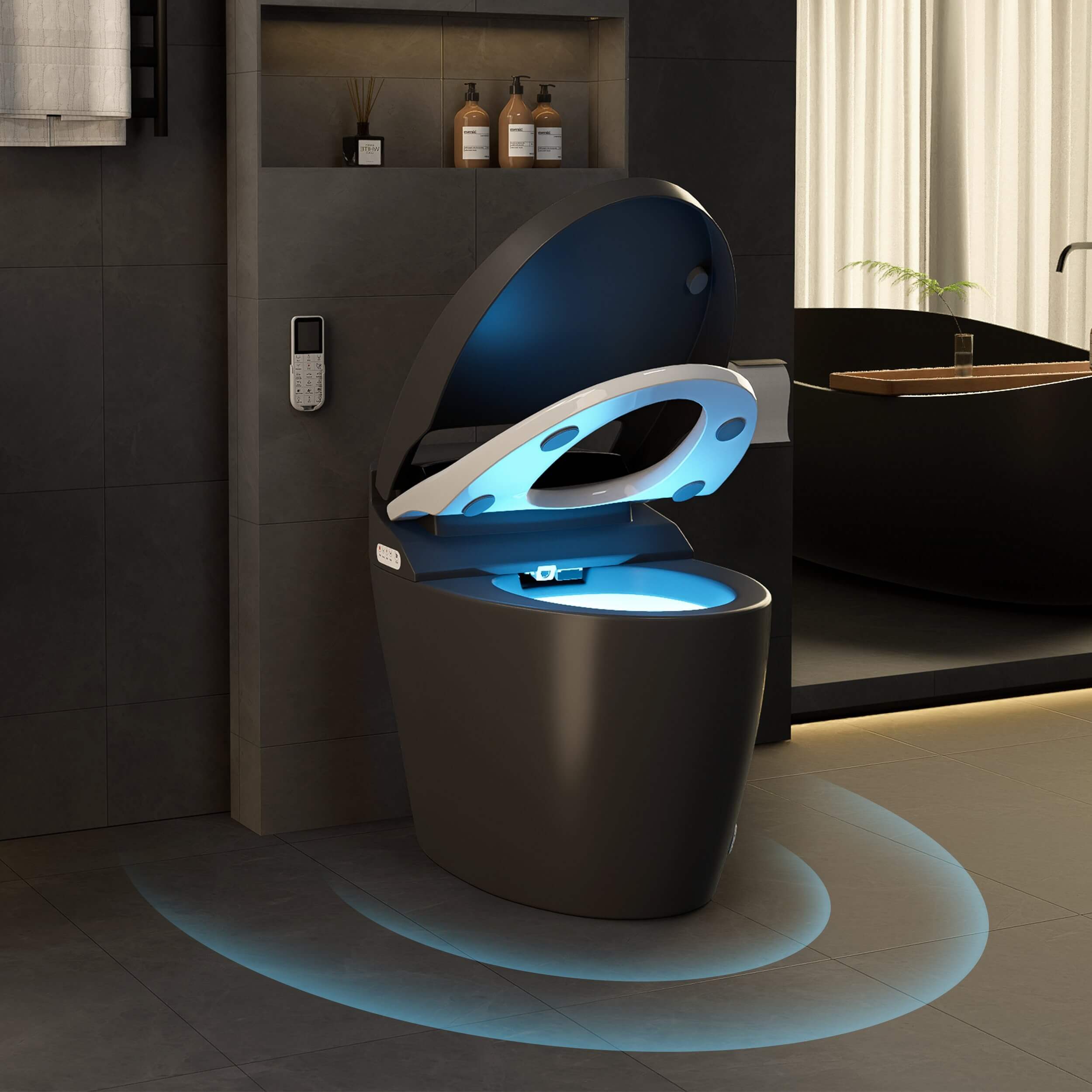 Hynova AX1 Automatic Smart Bidet Toilet, Auto Open/Close Lid Black 1.28 GPF, cUPC & ETL
