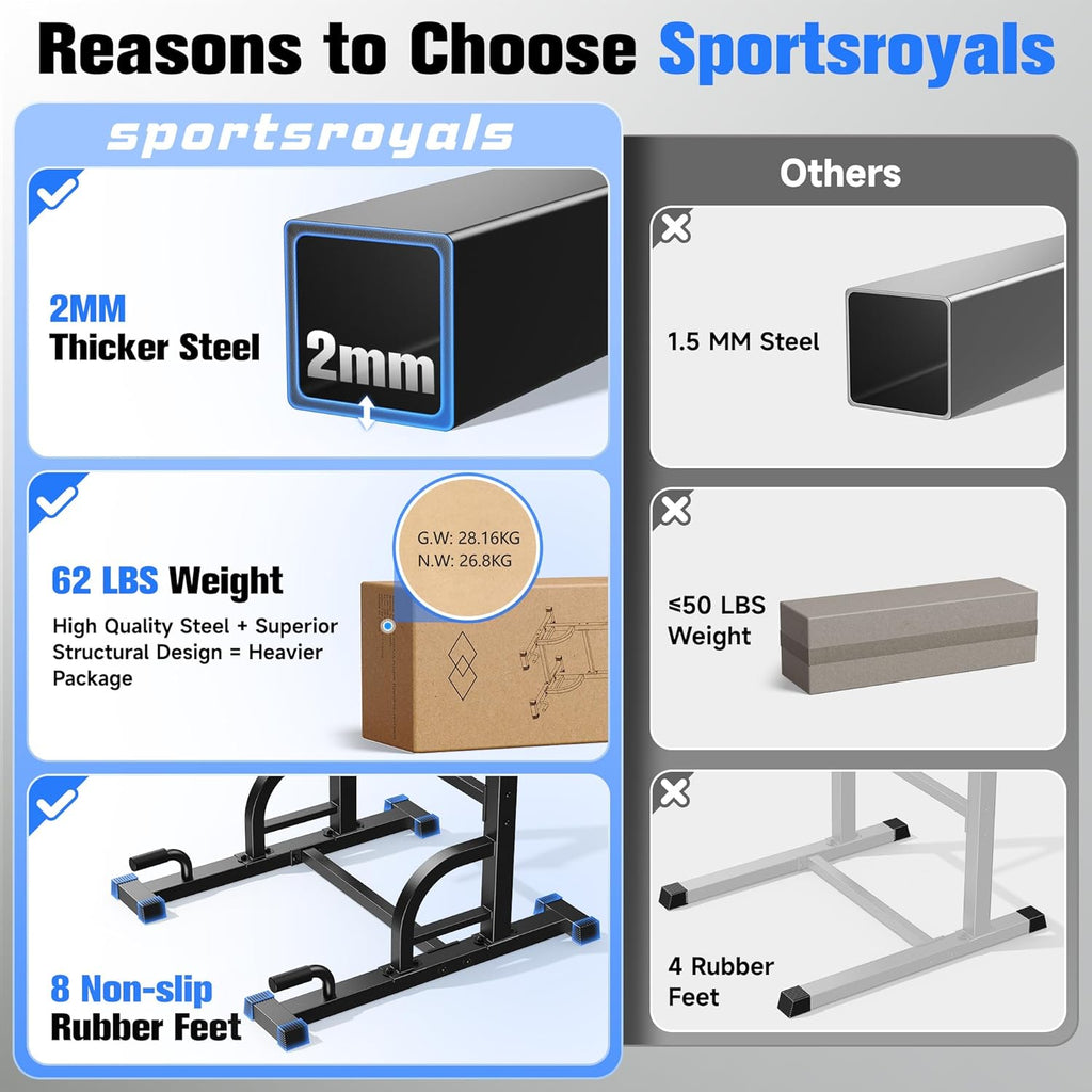 Sportsroyals Pull Up Bar Dip Station Power Tower Assistive Trainer Multi-Function Home Gym Strength Training Fitness Equipment 450LBS