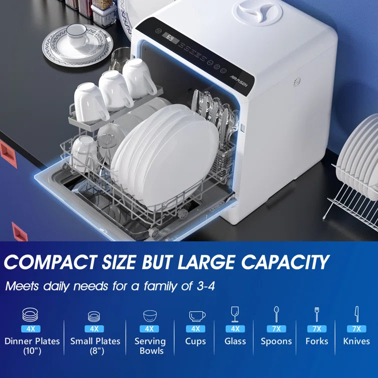 AIRMSEN 16.8" 50 dBA Portable Countertop Dishwasher with 5L Built-in Water Tank