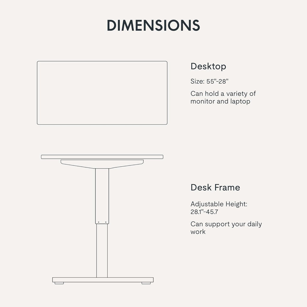 FLEXISPOT EN1 One-Piece Standing Desk 55 x 28 Inch Electric Adjustable Height Desk for Home Office and Computer Workstation (White Frame + 55" Maple Top, 2 Packages)