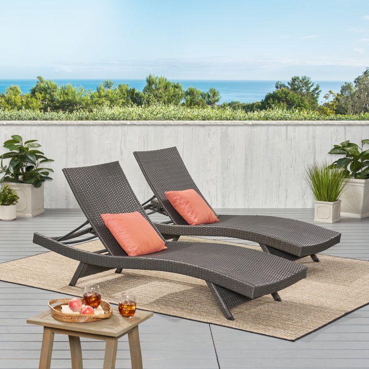 Billur Outdoor Wicker Chaise Lounge Set (Set of 2)