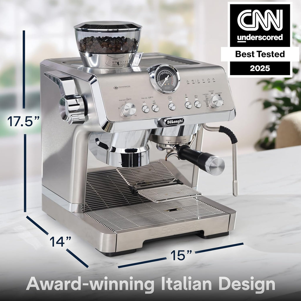 De'Longhi La Specialista Maestro Espresso Machine with Grinder, Auto & Manual Milk Frother – Bean-to-Cup Cold Brew Coffee with Cold Extraction Technology, Variable Temp & Tamping Tool, 8 Drink Presets