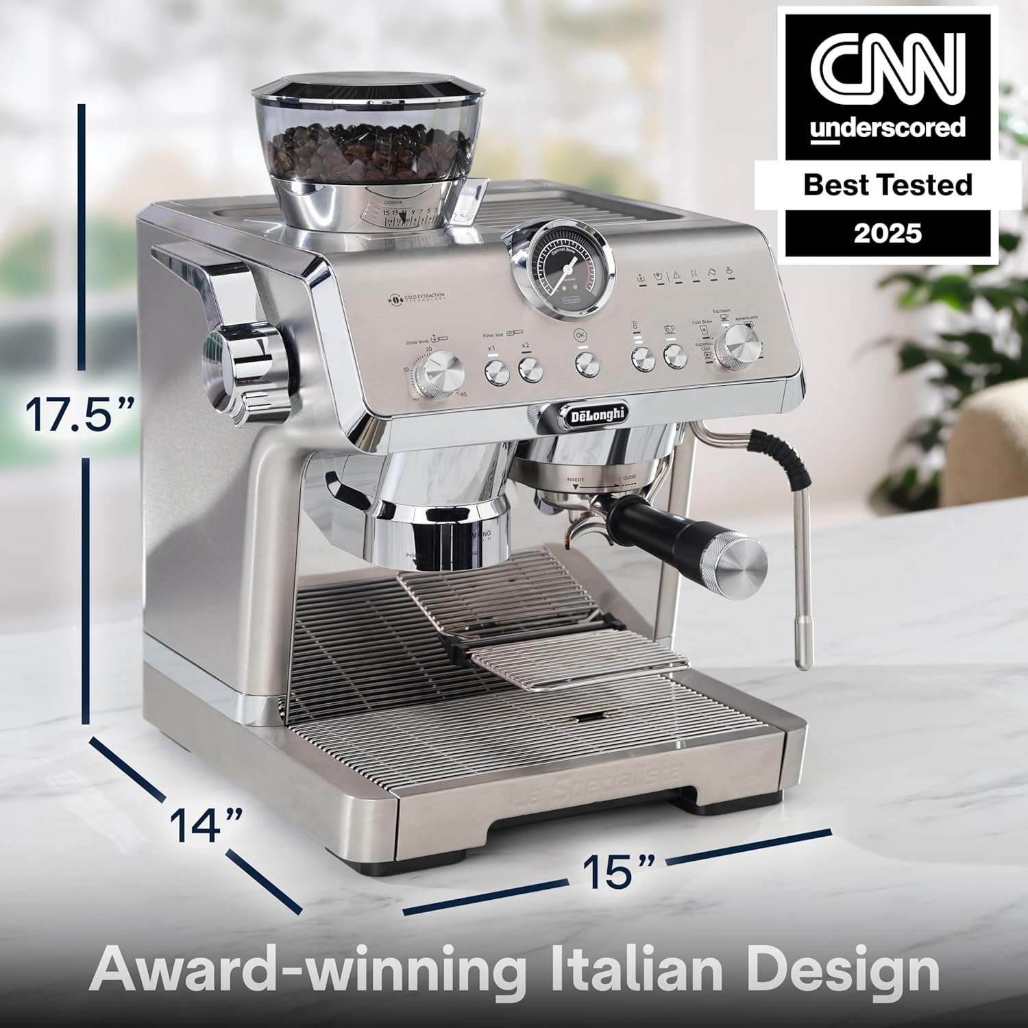 De'Longhi La Specialista Maestro Espresso Machine with Grinder, Auto & Manual Milk Frother – Bean-to-Cup Cold Brew Coffee with Cold Extraction Technology, Variable Temp & Tamping Tool, 8 Drink Presets