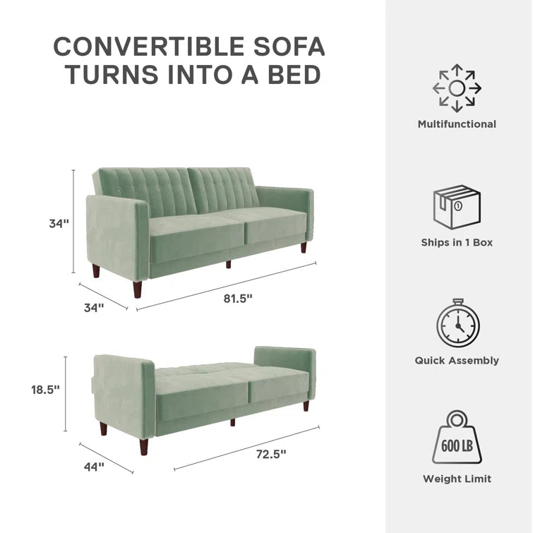 Perdue 81.5" Velvet Square Arm Convertible Sofa