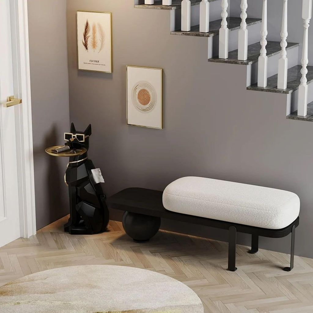 homary Modern Resin Dog Sculpture Geometric Standing Statue Cute End Side Table with Metal Storage Tray Tissue Box (White)