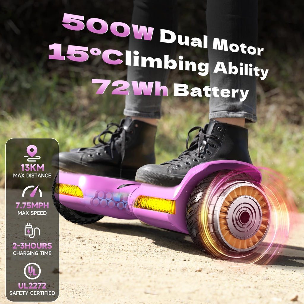 Gyroor Hoverboard New G13 All Terrain Hoverboard with LED Lights & 500W Motor, Self Balancing Off Road Hoverboards with Bluetooth for Kids ages 6-12 and Adults
