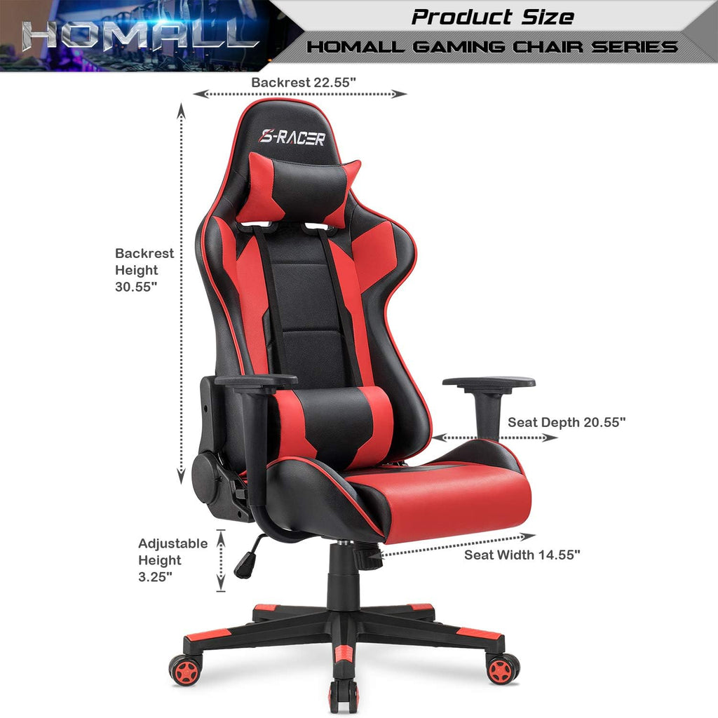 Homall Gaming Chair, Office Chair High Back Computer Chair Leather Desk Chair Racing Executive Ergonomic Adjustable Swivel Task Chair with Headrest and Lumbar Support (Dark Black)