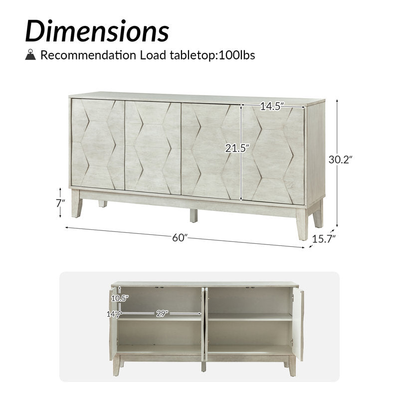 Sara 60" Wide Sideboard with Solid Wood Legs