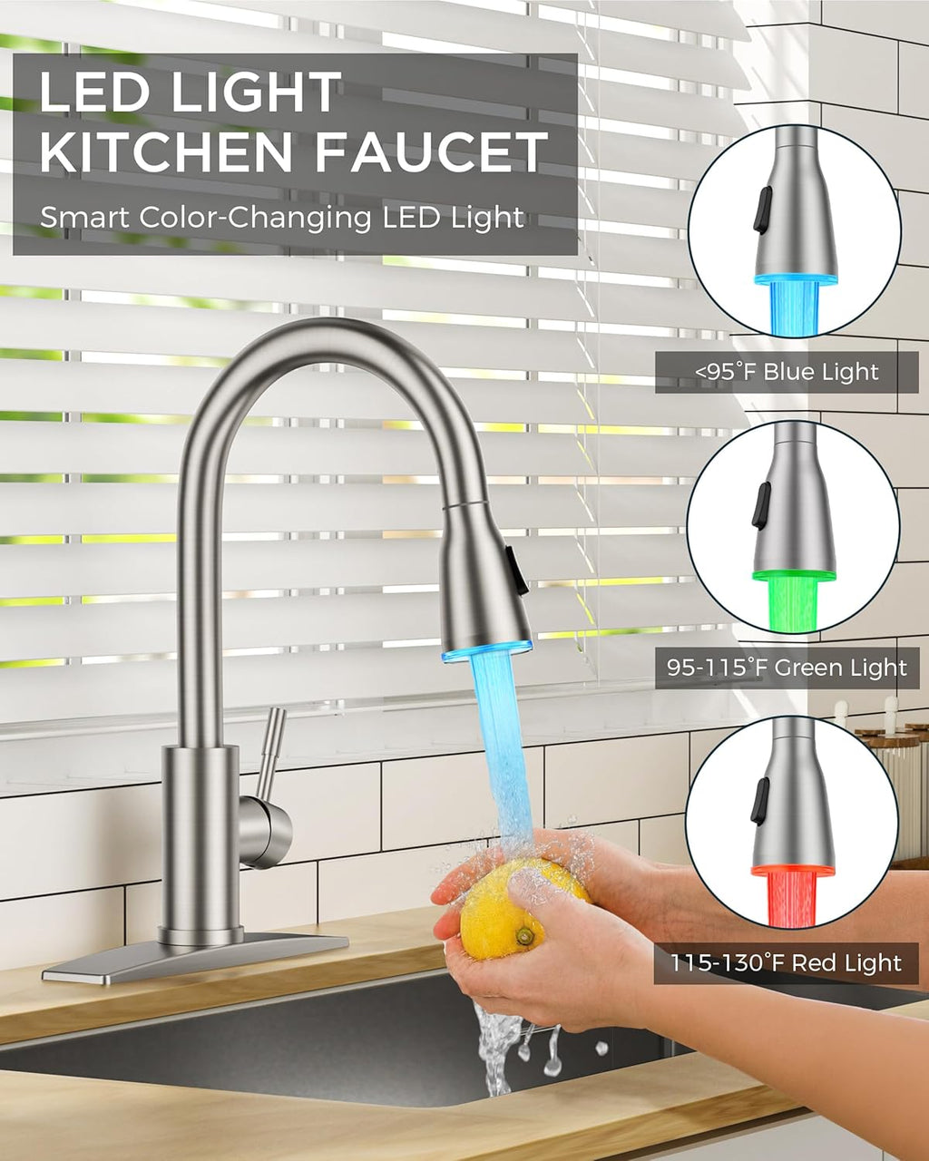 FORIOUS Touchless Kitchen Faucets, Brushed Nickel Kitchen Faucet with Pull Down Sprayer, Single Handle Smart Motion Sensor Kitchen Sink Faucet,Contemporary Hands-Free Sink Faucet for Farmhouse Laundry