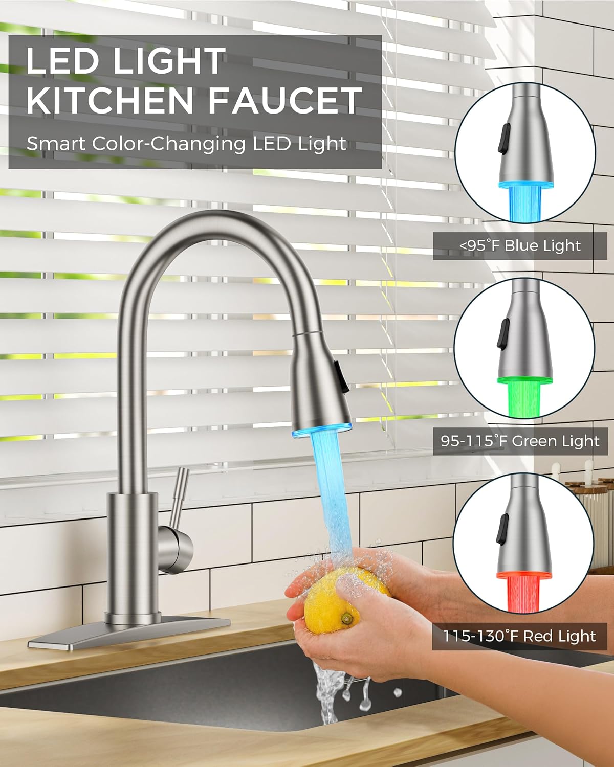 FORIOUS Touchless Kitchen Faucets, Brushed Nickel Kitchen Faucet with Pull Down Sprayer, Single Handle Smart Motion Sensor Kitchen Sink Faucet,Contemporary Hands-Free Sink Faucet for Farmhouse Laundry