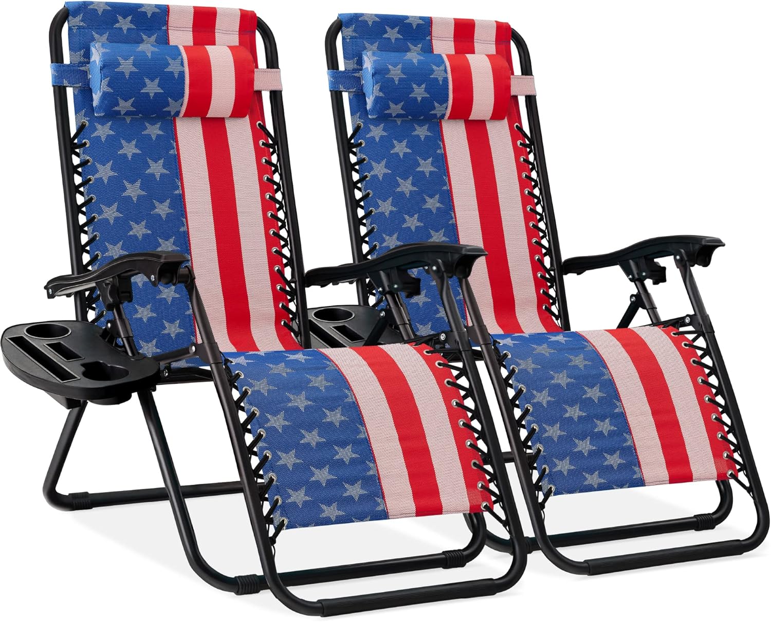 Best Choice Products Set of 2 Adjustable Steel Mesh Zero Gravity Lounge Chair Recliners w/Pillows and Cup Holder Trays - Beige