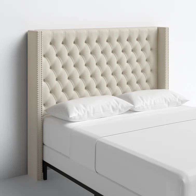 Tickhill Upholstered Wingback Button Tufted Headboard