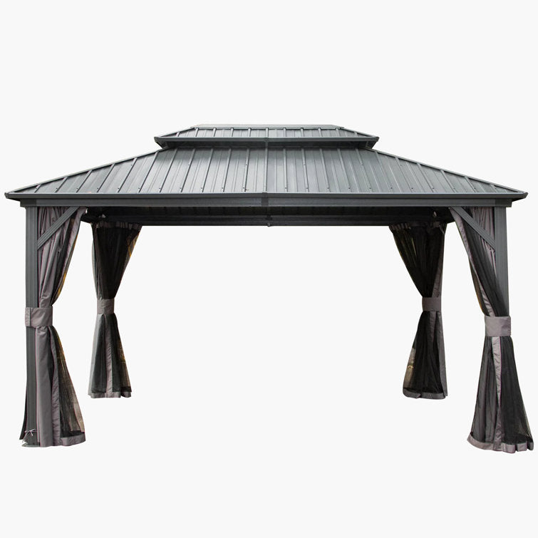 Galvanized Steel Patio Gazebo with Overhang Slope-design Double Roof