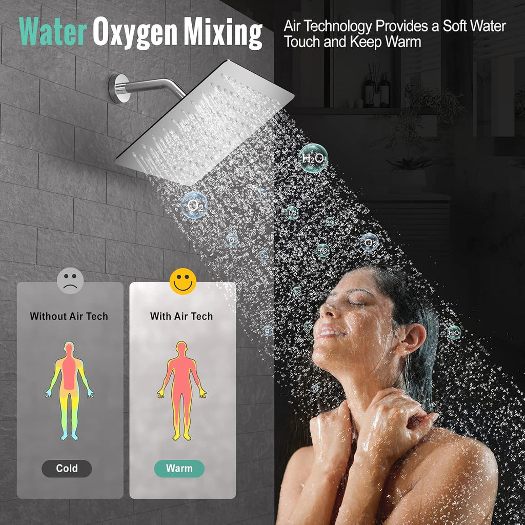 SR SUN RISE 12 Inches Matte Black Shower System 12 Inch Brass Bathroom Luxury Rain Mixer Shower Combo Set Wall Mounted Rainfall Shower Head System Shower Faucet Rough-in Valve Body and Trim Included