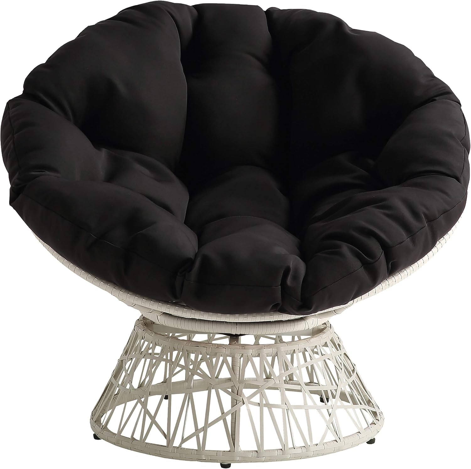 OSP Home Furnishings Wicker Papasan Chair with 360-Degree Swivel, Brown Frame with Brown Cushion