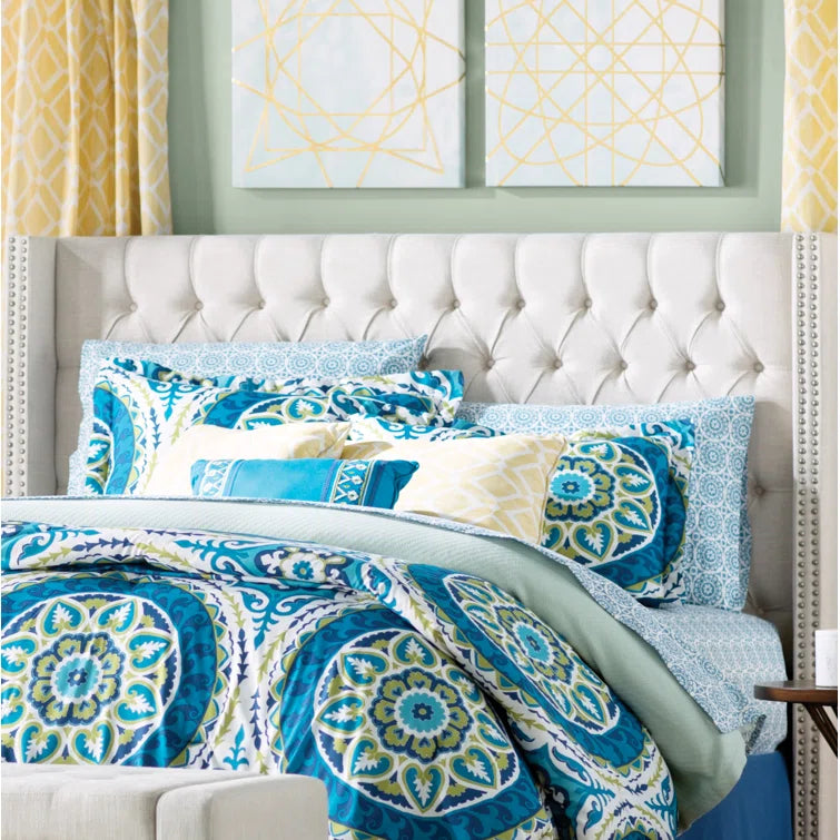 Tickhill Upholstered Wingback Button Tufted Headboard