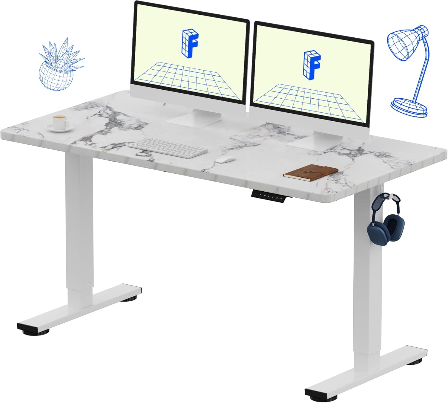 FLEXISPOT EN1 One-Piece Standing Desk 55 x 28 Inch Electric Adjustable Height Desk for Home Office and Computer Workstation (White Frame + 55" Maple Top, 2 Packages)
