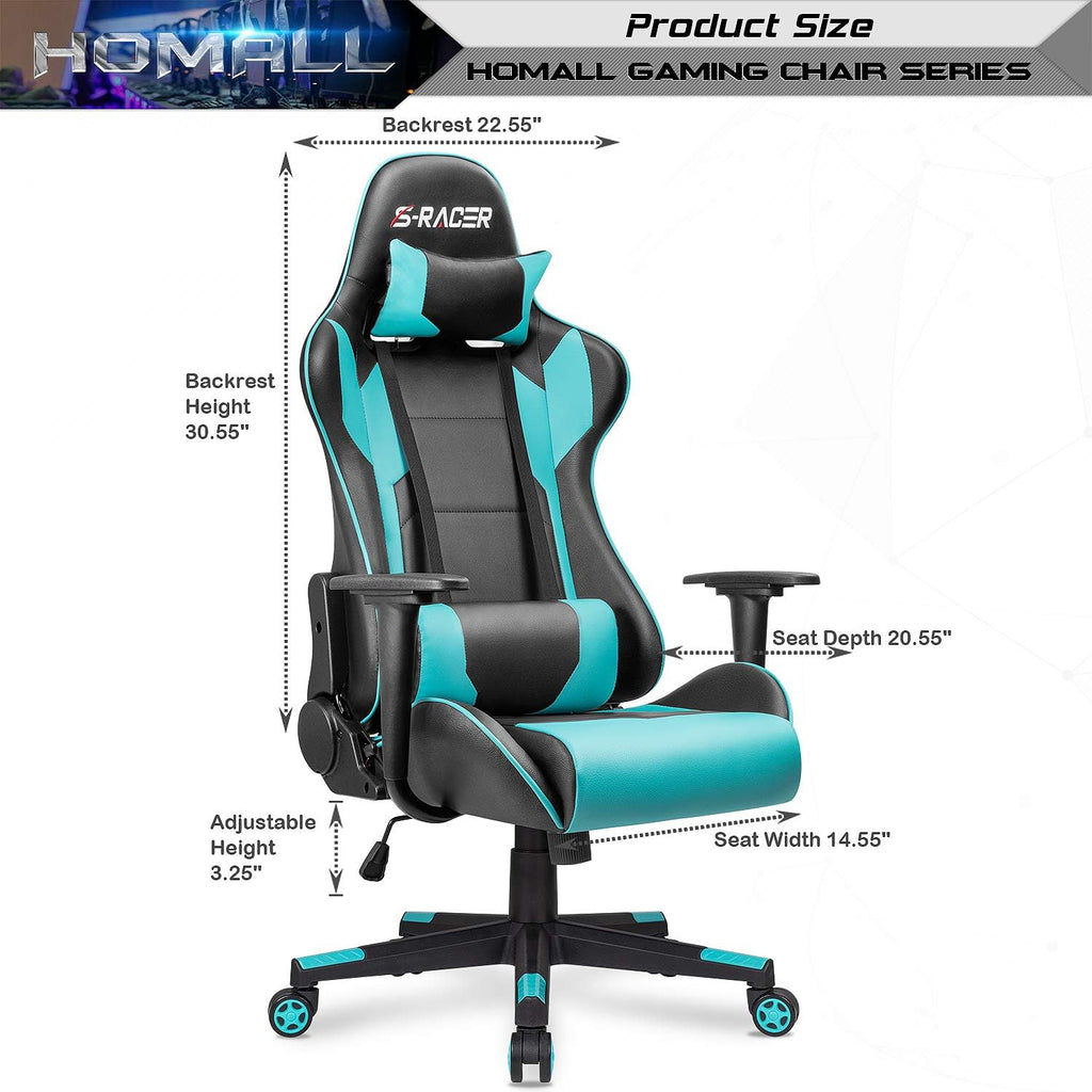 Homall Gaming Chair, Office Chair High Back Computer Chair Leather Desk Chair Racing Executive Ergonomic Adjustable Swivel Task Chair with Headrest and Lumbar Support (Dark Black)