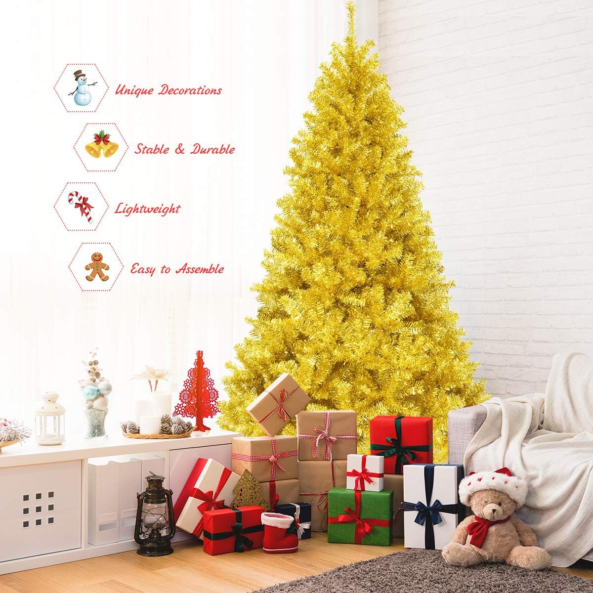 Goplus 7ft Artificial White Christmas Tree Xmas Pine Tree with Solid Metal Legs Perfect for Indoor and Outdoor Holiday Decoration