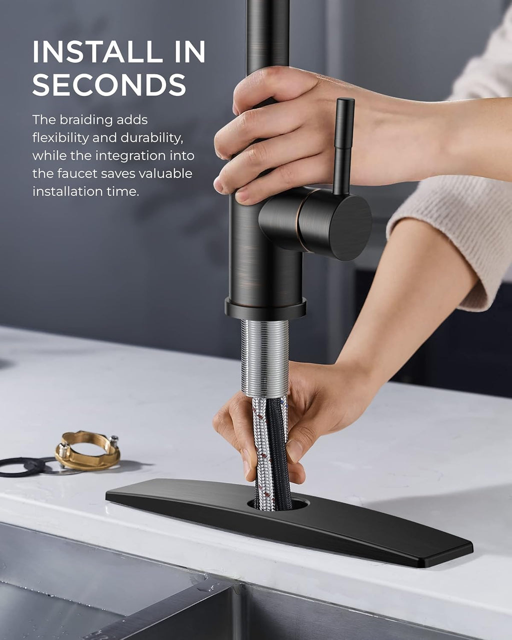 FORIOUS Touchless Kitchen Faucets, Brushed Nickel Kitchen Faucet with Pull Down Sprayer, Single Handle Smart Motion Sensor Kitchen Sink Faucet,Contemporary Hands-Free Sink Faucet for Farmhouse Laundry