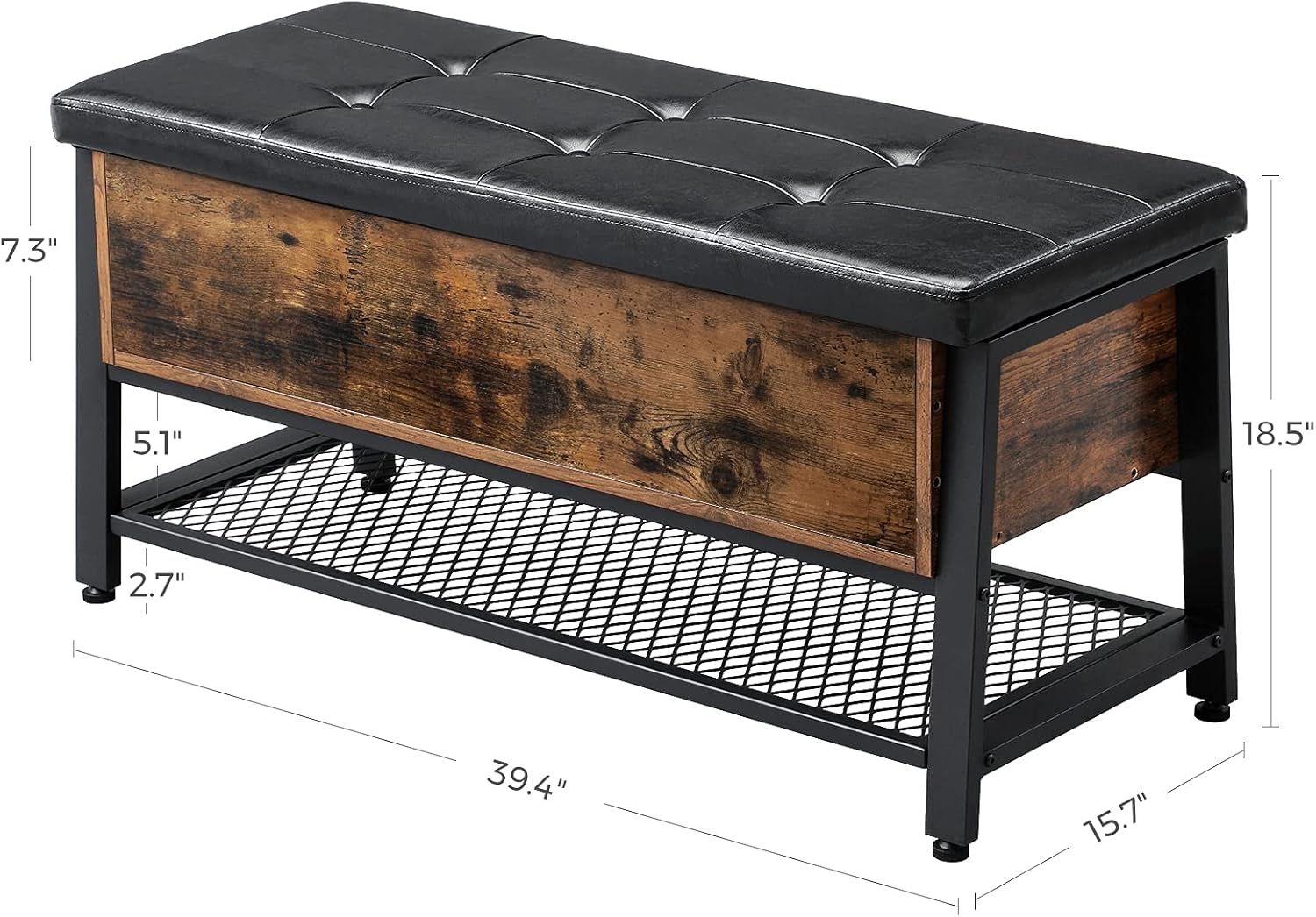 VASAGLE Shoe Bench, Storage Bench with Cupboard and 9 Open Compartments, Shoe Shelf, Padded Seat, Barn Door, 11.8 x 43.3 x 18.9 Inches, Rustic Brown ULHS058X01