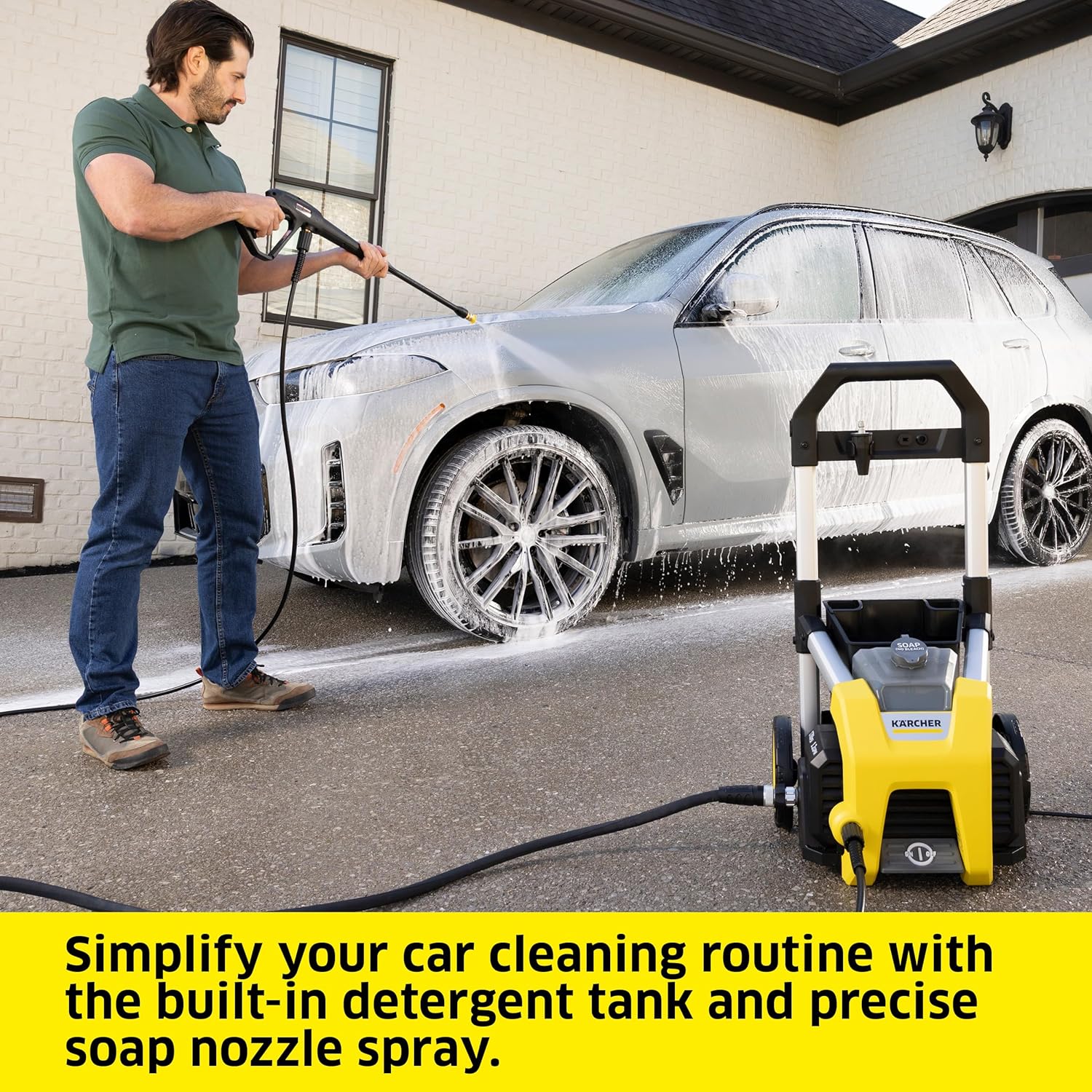 Electric Karcher Pressure Washer K1700, Max 2125 PSI, 3 Spray Nozzles, Detergent Tank, For Cars, Driveways, Siding, Patios, 1.46 max. GPM