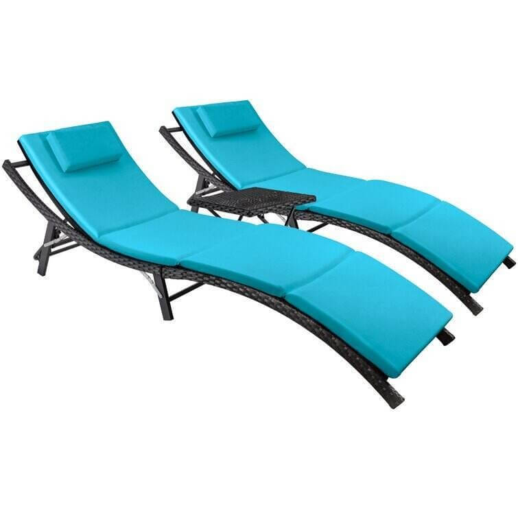 Outdoor Wicker Chaise Lounge - Set of 2 with Table