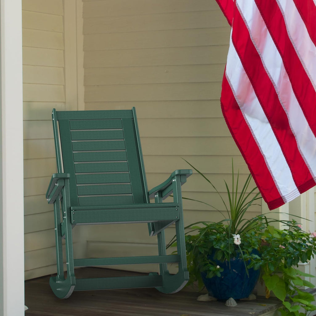 GREENVINES Outdoor Rocking Chairs | Set of 2 | Porch Rocker | HDPE Plastic | Black | Oversized Rockers | High Back | Big & Tall | Ladder Back | for Patio Outside Backyard Balcony Garden